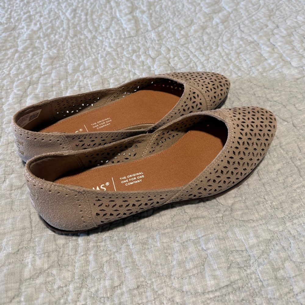 TOMS Jutti Perforated Suede Ballet Flats in the color Desert Taupe